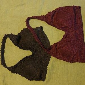 Aerie Lace Halter Bralette Set in Black and Burgundy
